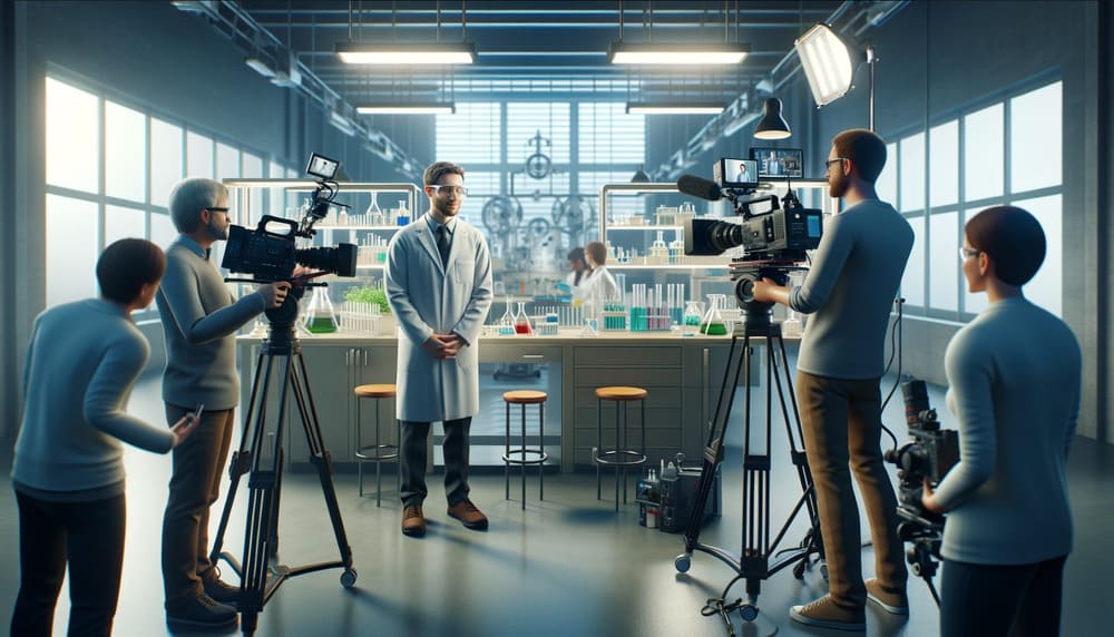 Doc Crew Interviewing Scientist in a lab