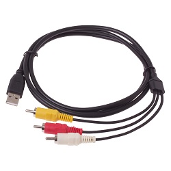 USB male A to 3 plug RCA A/V TV adapter cord
