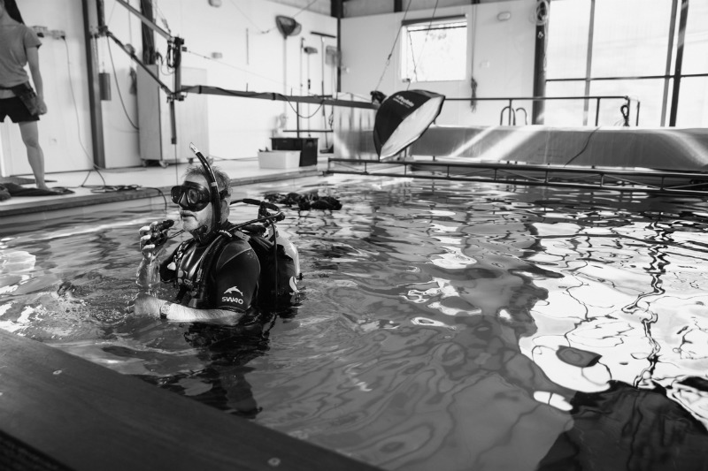 Jose G. Cano in his underwater photography studio, New Zealand.